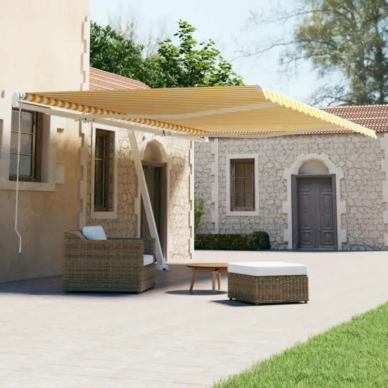 Uitschuifbare buitenluifel met gepoedercoat aluminium frame - Geel en wit / 500 x 300 cm / 1 - Zonwering