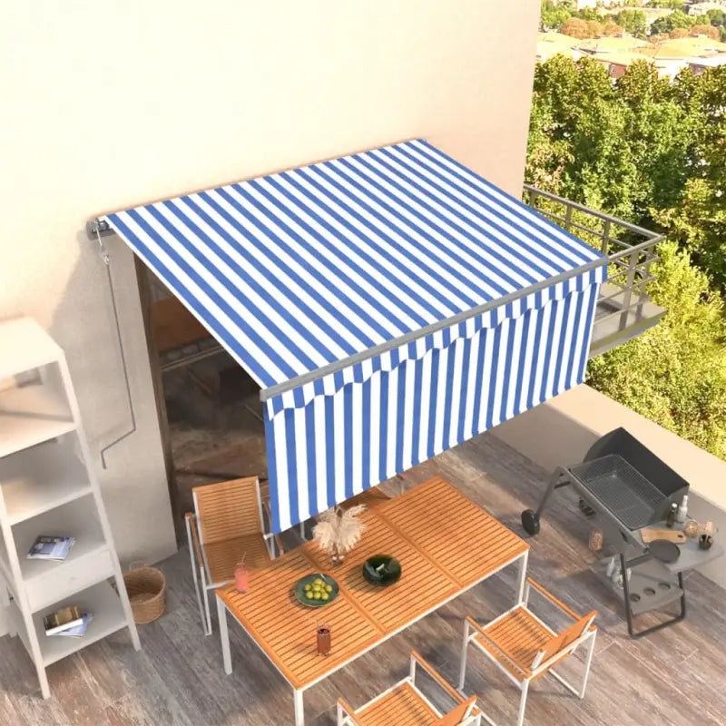 Uitschuifbare buitenluifel met roestvrij aluminium frame - Blauw en wit / 3.5 x 2.5 m / 1 - Zonwering
