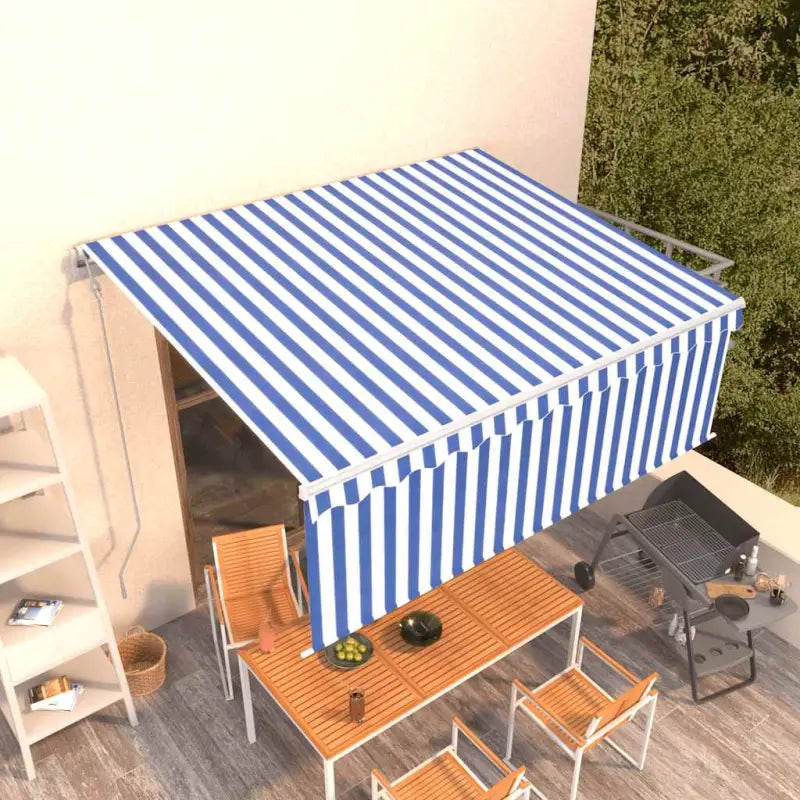 Uitschuifbare buitenluifel met roestvrij aluminium frame - Blauw en wit / 4 x 3 m / 1 - Zonwering