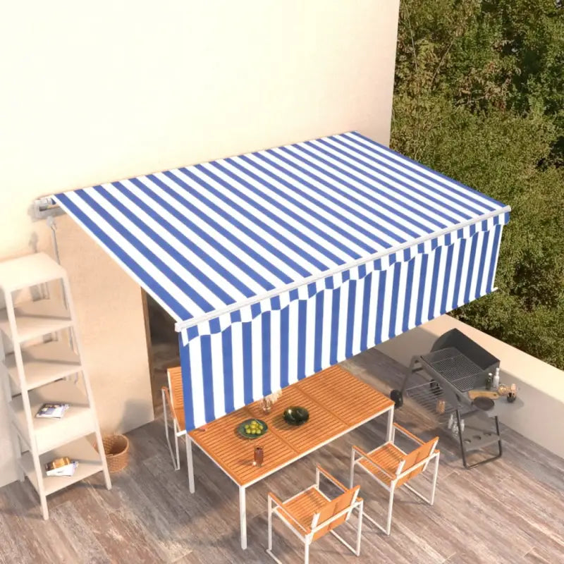 Uitschuifbare buitenluifel met roestvrij aluminium frame - Blauw en wit / 5 x 3 m / 1 - Zonwering