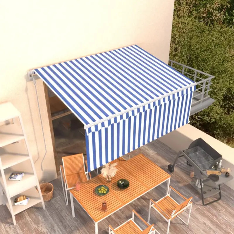 Uitschuifbare buitenluifel met roestvrij aluminium frame - Blauw en wit / 3.5 x 2.5 m / 1 - Zonwering