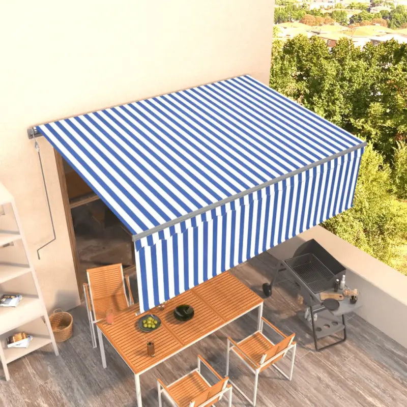 Uitschuifbare buitenluifel met roestvrij aluminium frame - Blauw en wit / 4 x 3 m / 1 - Zonwering