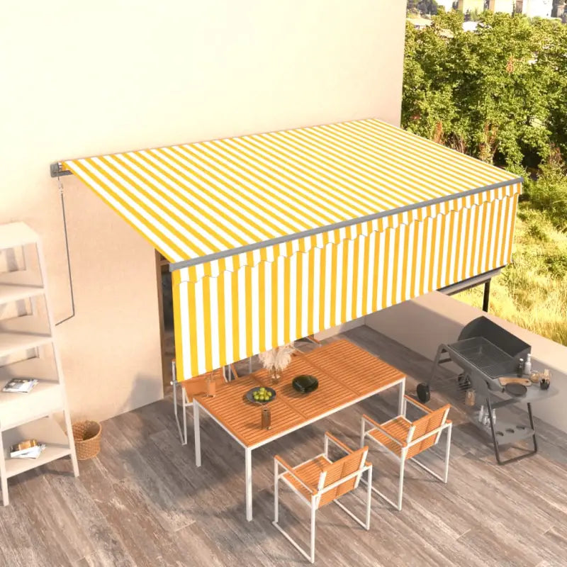 Uitschuifbare buitenluifel met roestvrij aluminium frame - Geel en wit / 5 x 3 m / 1 - Zonwering