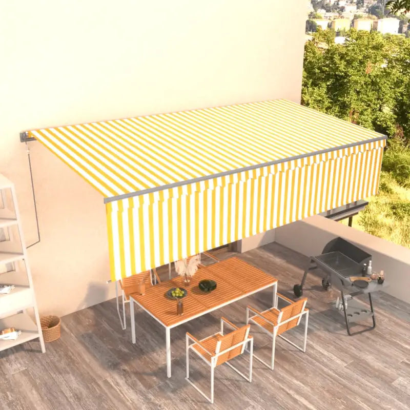Uitschuifbare buitenluifel met roestvrij aluminium frame - Geel en wit / 6 x 3 m / 1 - Zonwering