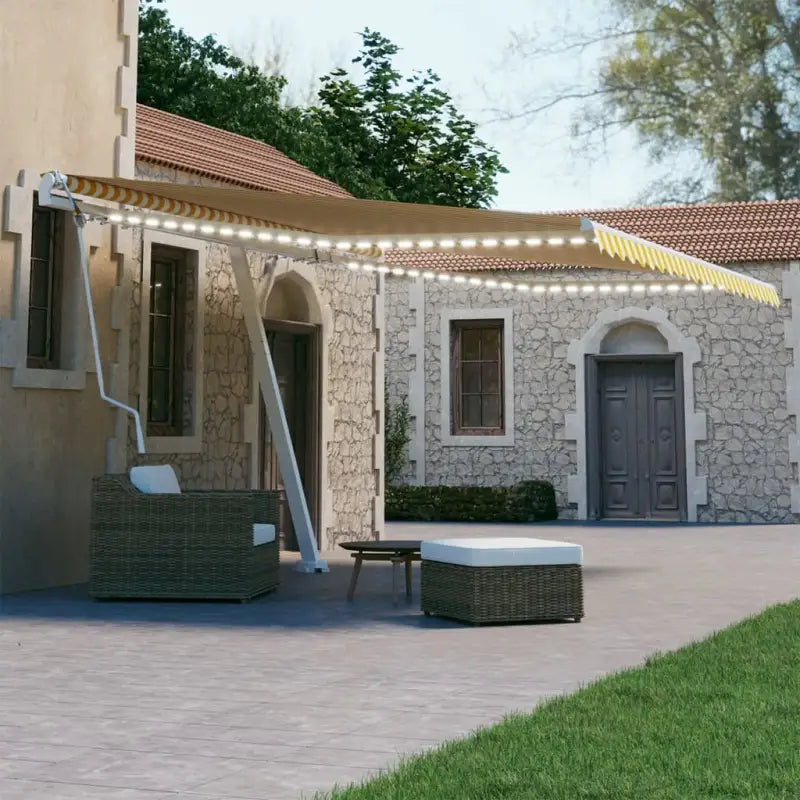 Uitschuifbare luifel met gepoedercoat aluminium en automatische bediening - Geel en wit / 450 x 300 cm / 1 - Zonwering