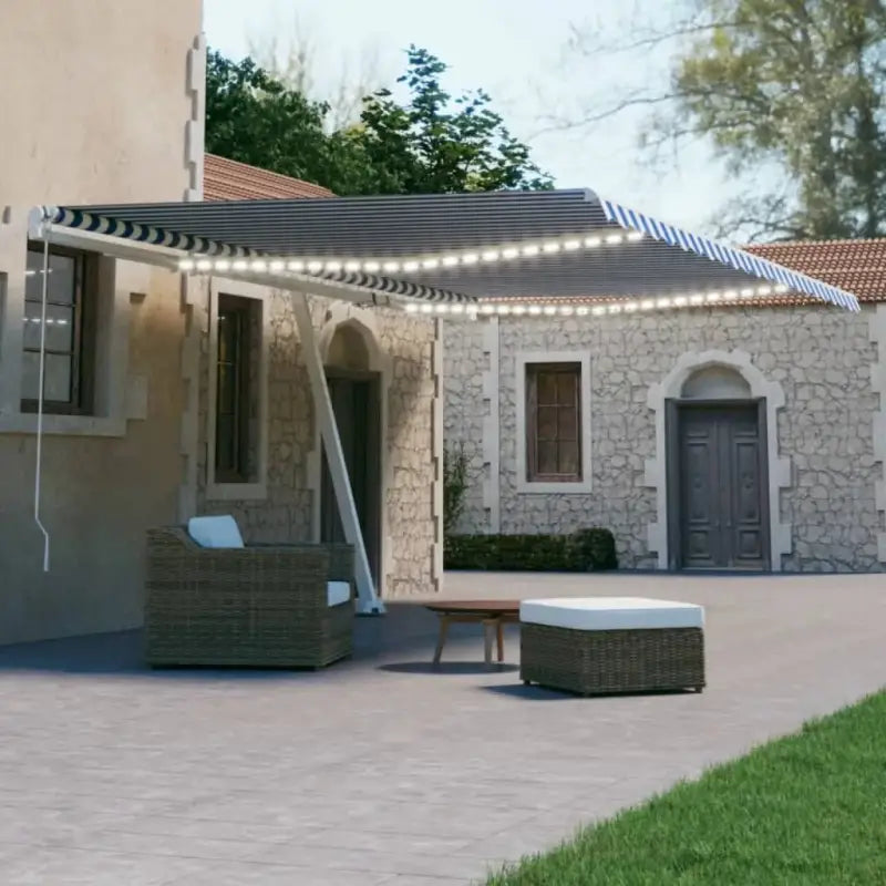 Uitschuifbare luifel met gepoedercoat aluminium en automatische bediening - Blauw en wit / 500 x 300 cm / 1 - Zonwering