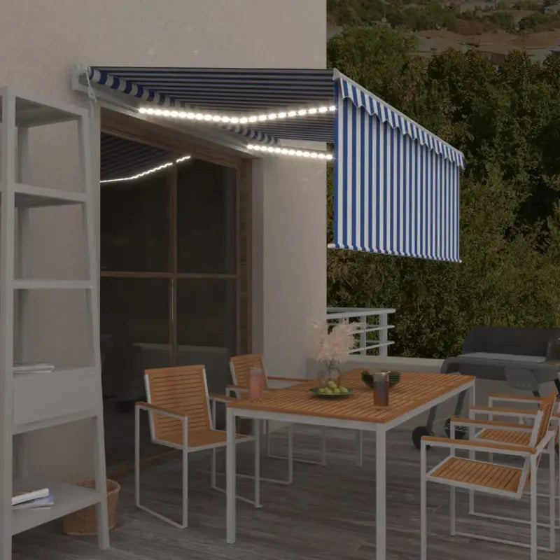 Uitschuifbare luifel met gepoedercoat aluminium en automatische bediening - Blauw en wit / 3 x 2.5 m / 1 - Zonwering