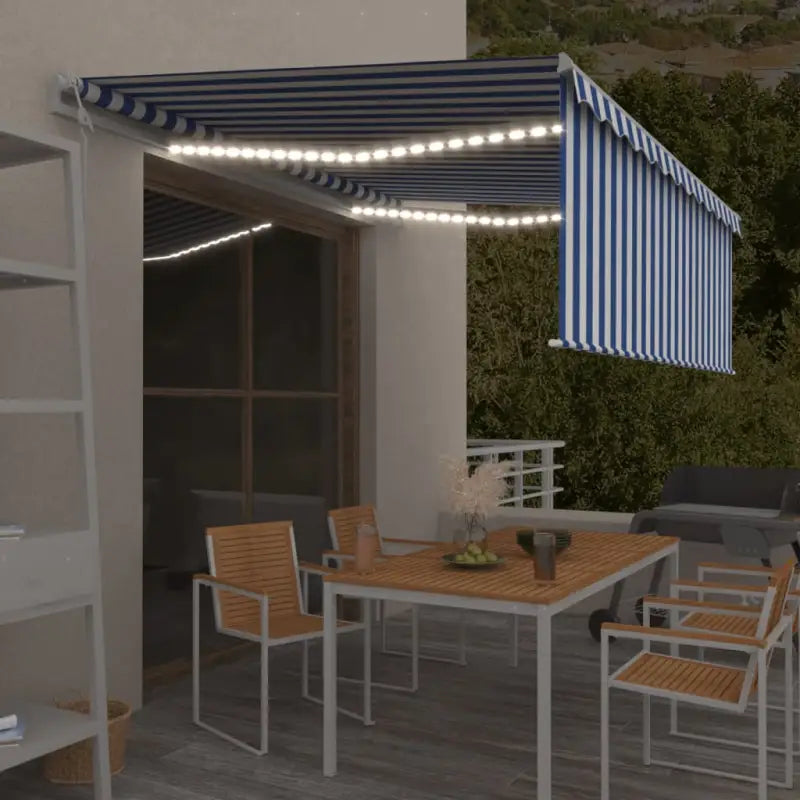 Uitschuifbare luifel met gepoedercoat aluminium en automatische bediening - Blauw en wit / 4.5 x 3 m / 1 - Zonwering