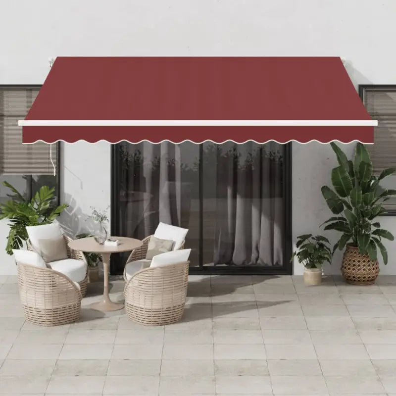 Uitschuifbare luifel met gepoedercoat aluminium frame voor buitenruimte - Bordeauxrood en wit / 400 x 350 cm / 1