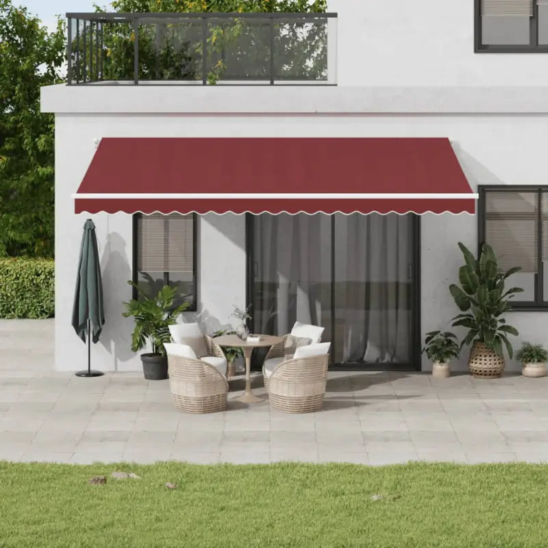 Uitschuifbare luifel met gepoedercoat aluminium frame voor buitenruimte - Bordeauxrood en wit / 500 x 350 cm / 1