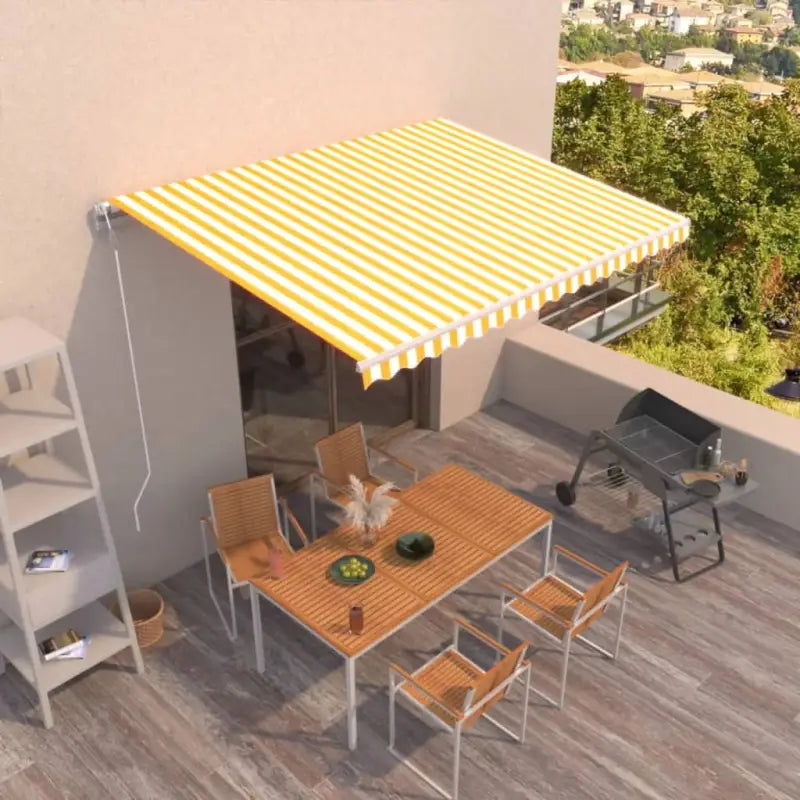 Uitschuifbare luifel met gepoedercoat aluminium frame voor buitenruimte - Geel en wit / 450 x 350 cm / 1 - Zonwering