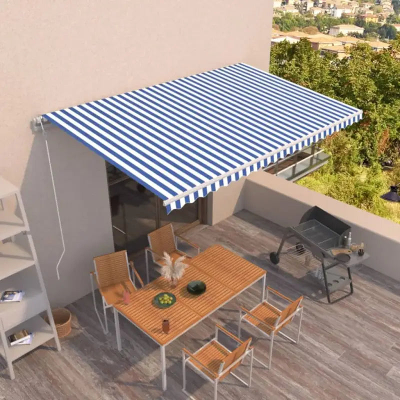 Uitschuifbare luifel met gepoedercoat aluminium frame voor buitenruimte - Blauw en wit / 500 x 350 cm / 1 - Zonwering