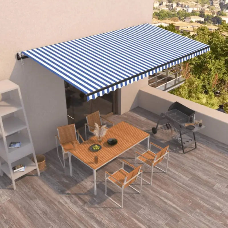 Uitschuifbare luifel met gepoedercoat aluminium frame voor koelte buiten - Blauw en wit / 600 x 350 cm / 1 - Zonwering
