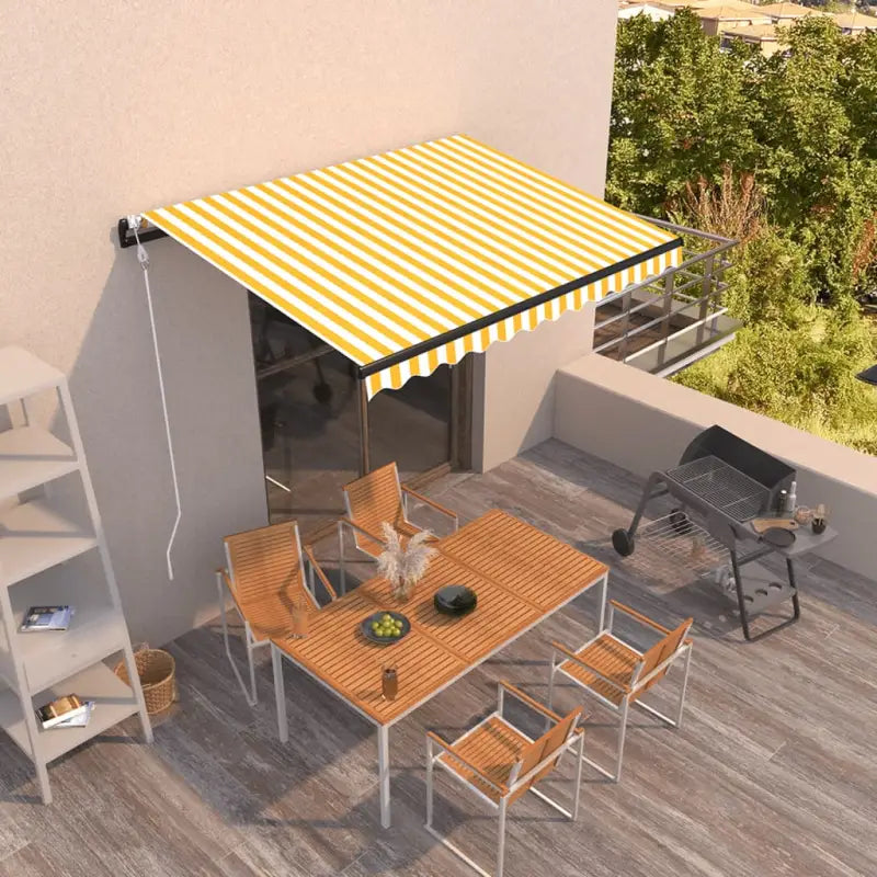 Uitschuifbare luifel met gepoedercoat aluminium frame voor koelte buiten - Geel en wit / 350 x 250 cm / 1 - Zonwering
