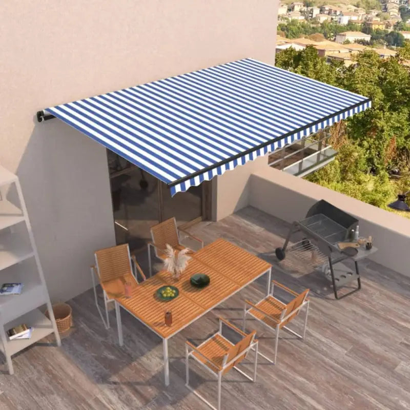 Uitschuifbare luifel met gepoedercoat aluminium frame voor koelte buiten - Blauw en wit / 500 x 350 cm / 1 - Zonwering