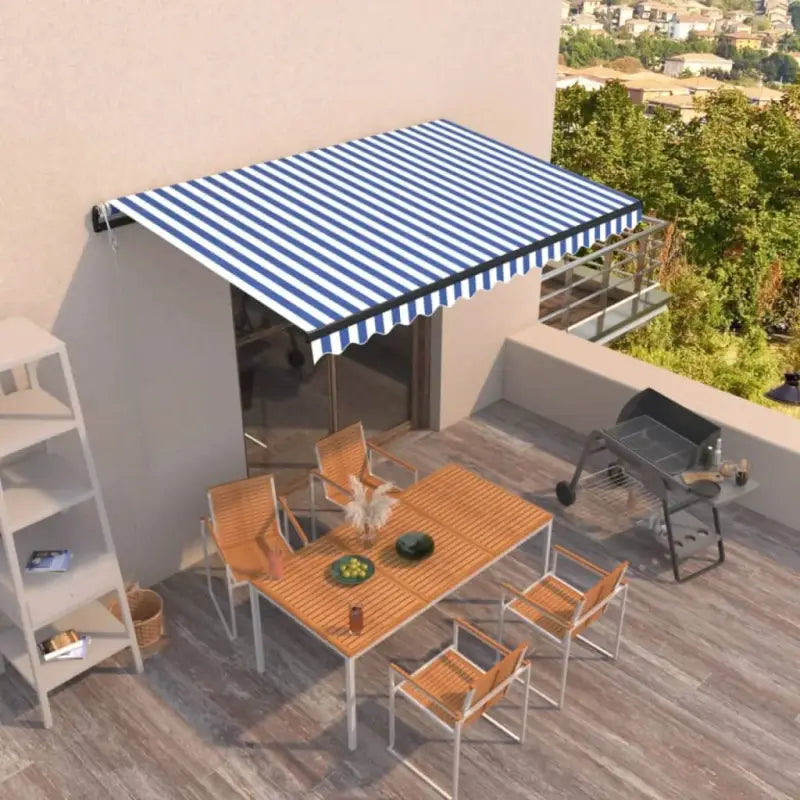 Uitschuifbare luifel met gepoedercoat aluminium frame voor koelte buiten - Blauw en wit / 400 x 350 cm / 1 - Zonwering