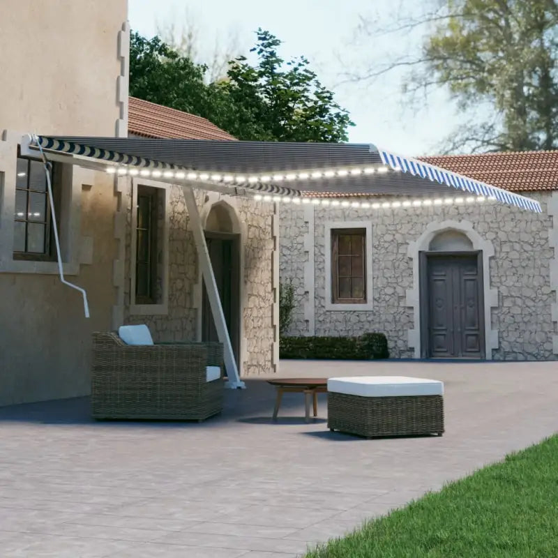 Uitschuifbare luifel met gepoedercoat aluminium voor koele buitenruimte - Blauw en wit / 500 x 300 cm / 1 - Zonwering