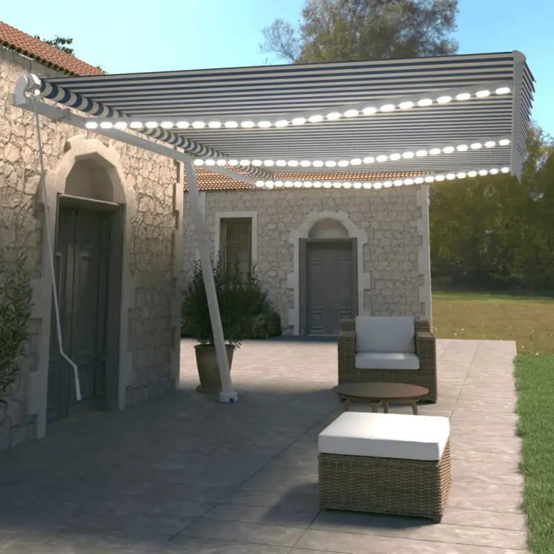 Uitschuifbare luifel met gepoedercoat aluminium voor koele buitenruimte - Blauw en wit / 600 x 350 cm / 1 - Zonwering