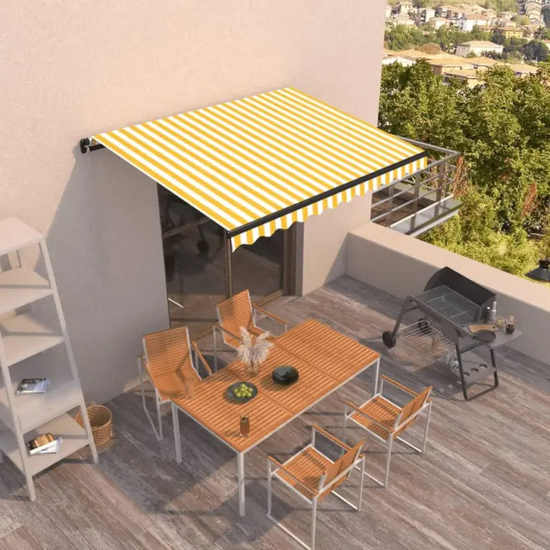 Uitschuifbare luifel met gepoedercoat aluminium voor koele buitenruimte - Geel en wit / 350 x 250 cm / 1 - Zonwering
