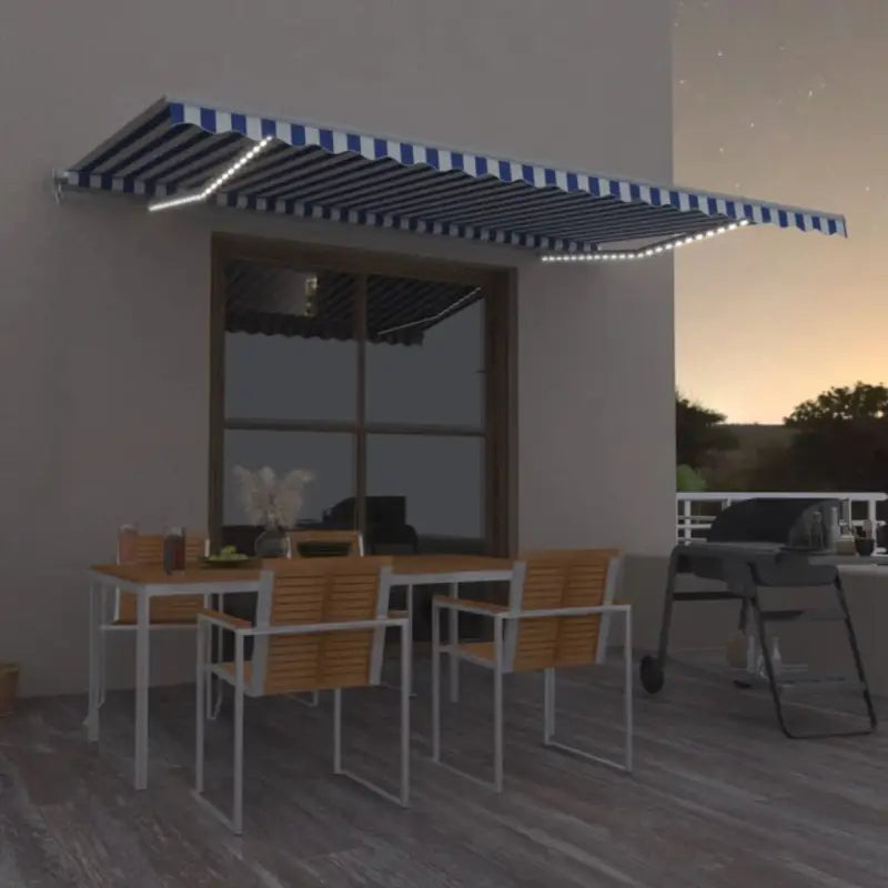Uitschuifbare luifel met gepoedercoat aluminium voor koele buitenruimtes - Blauw en wit / 500 x 350 cm / 1 - Zonwering