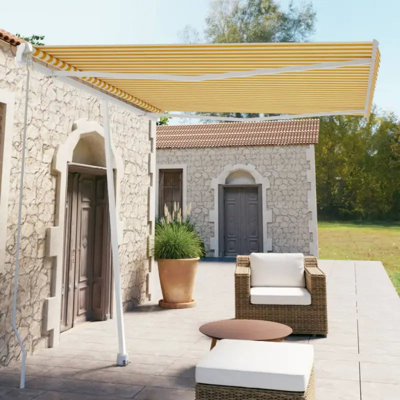 Uitschuifbare luifel met gepoedercoat aluminium voor koele buitenruimte - Geel en wit / 300 x 250 cm / 1 - Zonwering