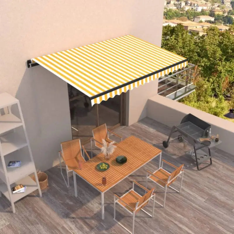 Uitschuifbare luifel met gepoedercoat aluminium voor koele buitenruimte - Geel en wit / 450 x 300 cm / 1 - Zonwering