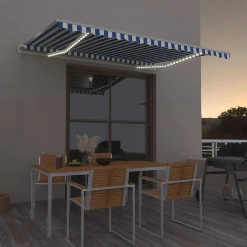 Uitschuifbare luifel met gepoedercoat aluminium voor koele buitenruimtes - Blauw en wit / 450 x 350 cm / 1 - Zonwering