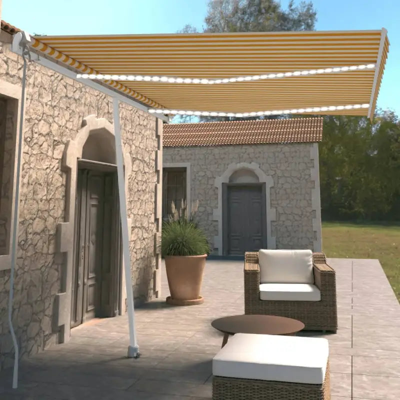 Uitschuifbare luifel met gepoedercoat aluminium voor koele buitenruimte - Geel en wit / 350 x 250 cm / 1 - Zonwering