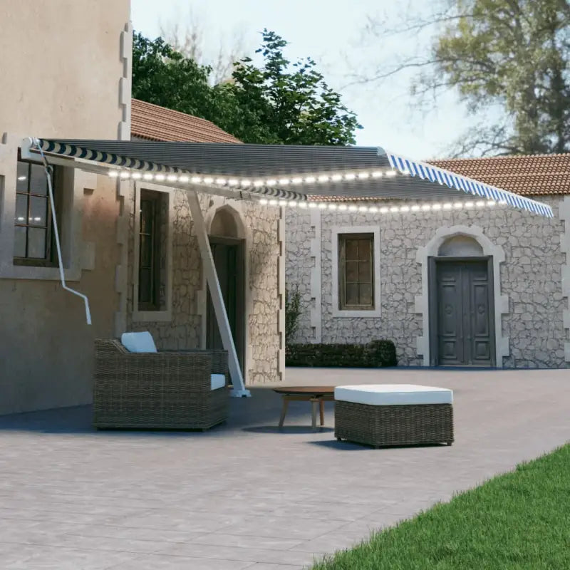 Uitschuifbare luifel met gepoedercoat aluminium voor koele buitenruimte - Blauw en wit / 600 x 300 cm / 1 - Zonwering