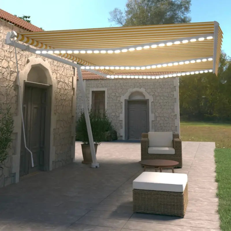 Uitschuifbare luifel met gepoedercoat aluminium voor koele buitenruimte - Geel en wit / 600 x 350 cm / 1 - Zonwering