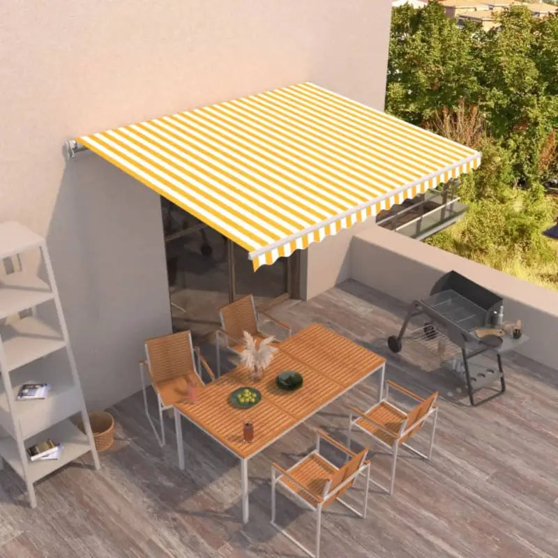Uitschuifbare luifel met gepoedercoat aluminium voor koelte in je tuin - Geel en wit / 450 x 350 cm / 1 - Zonwering