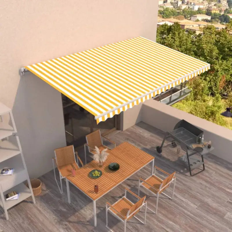 Uitschuifbare luifel met gepoedercoat aluminium voor koelte in je tuin - Geel en wit / 500 x 300 cm / 1 - Zonwering
