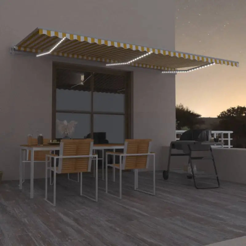 Uitschuifbare luifel van gepoedercoat aluminium voor automatische bescherming - Geel en wit / 600 x 350 cm / 1