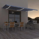 Uitschuifbare luifel van gepoedercoat aluminium voor automatische bescherming - Blauw en wit / 600 x 350 cm / 1