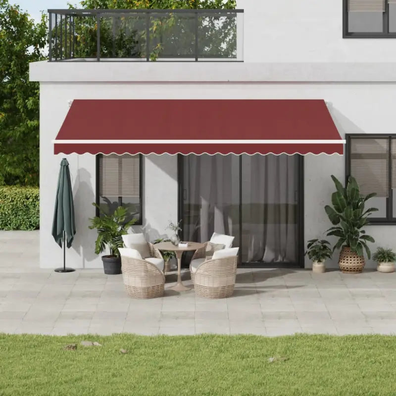Uitschuifbare luifel van gepoedercoat aluminium voor automatische bescherming - Bordeauxrood en wit / 500 x 350 cm / 1