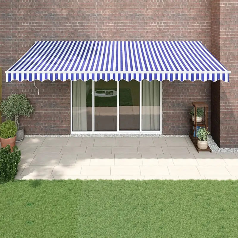 Uitschuifbare luifel van gepoedercoat aluminium voor terras en tuin - Blauw en wit / 5 x 3 m / 1 - Zonwering