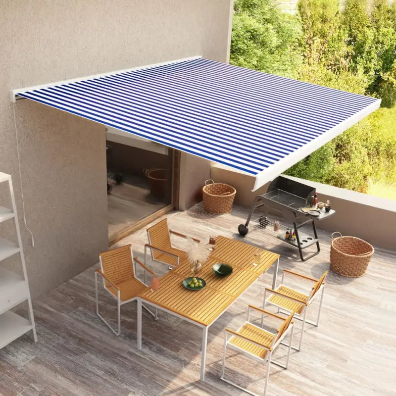 Uittrekbare luifel met aluminium frame voor koele tuinplekken - Blauw en wit / 500 x 300 cm / 1 - Zonwering