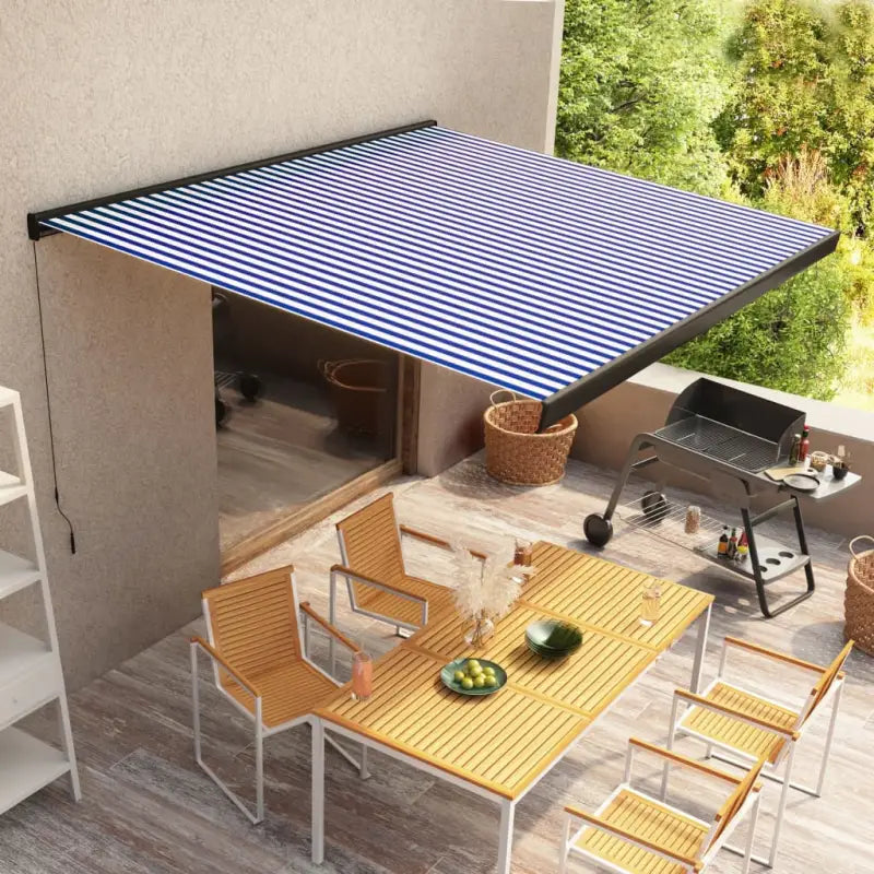 Uittrekbare luifel met aluminium frame voor koele tuinplekken - Blauw en wit (grijs frame) / 350 x 250 cm / 1
