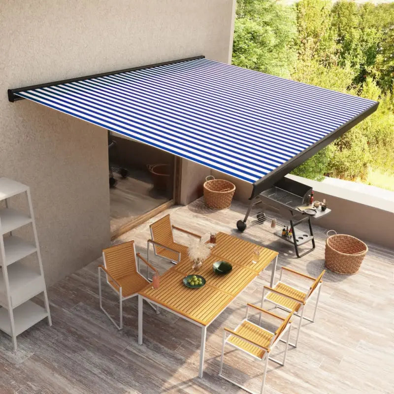 Uittrekbare luifel met aluminium frame voor schaduw en comfort in je tuin - Blauw en wit (grijs frame) / 450 x 300 cm