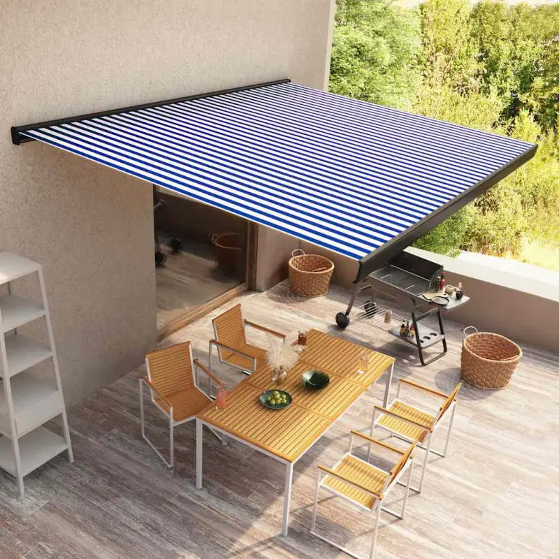Uittrekbare luifel met aluminium frame voor schaduw en comfort in je tuin - Blauw en wit (grijs frame) / 400 x 300 cm