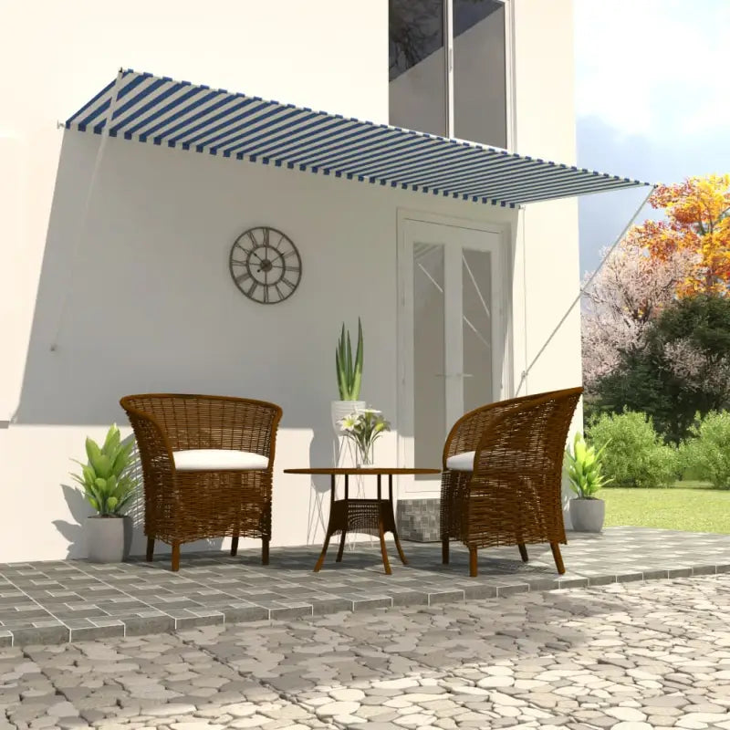 Uittrekbare zonwering met stalen frame voor terras en raam - Blauw en wit / 300 x 150 cm / 1 - Zonwering