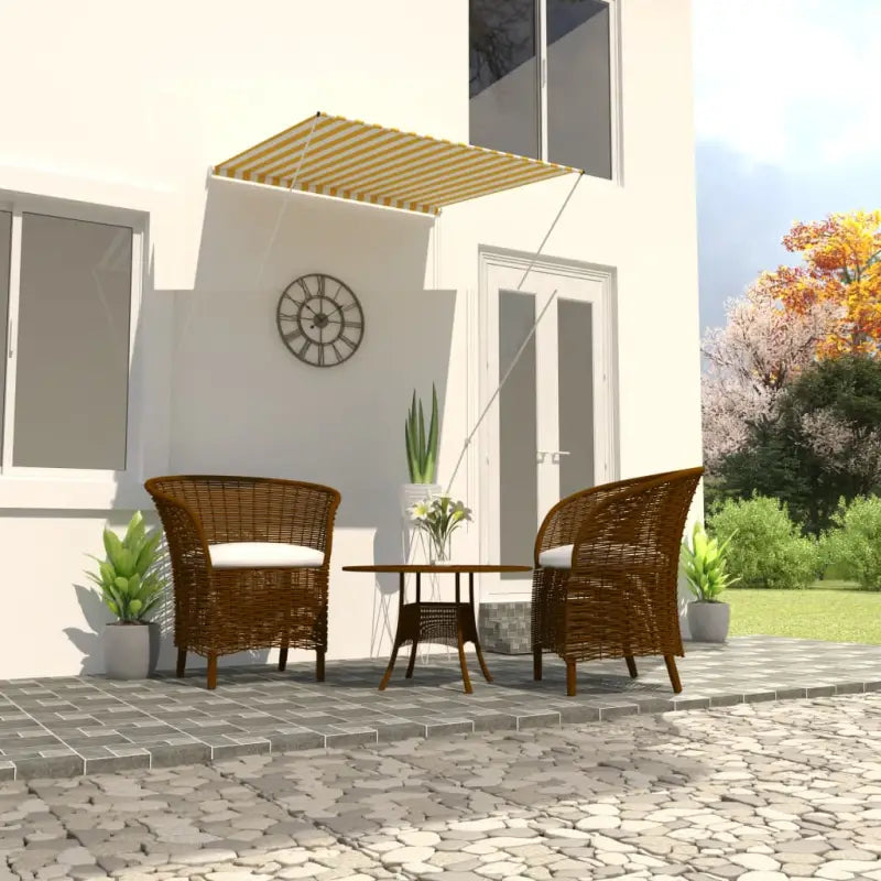 Uittrekbare zonwering met stalen frame voor terras en raam - Geel en wit / 100 x 150 cm / 1 - Zonwering