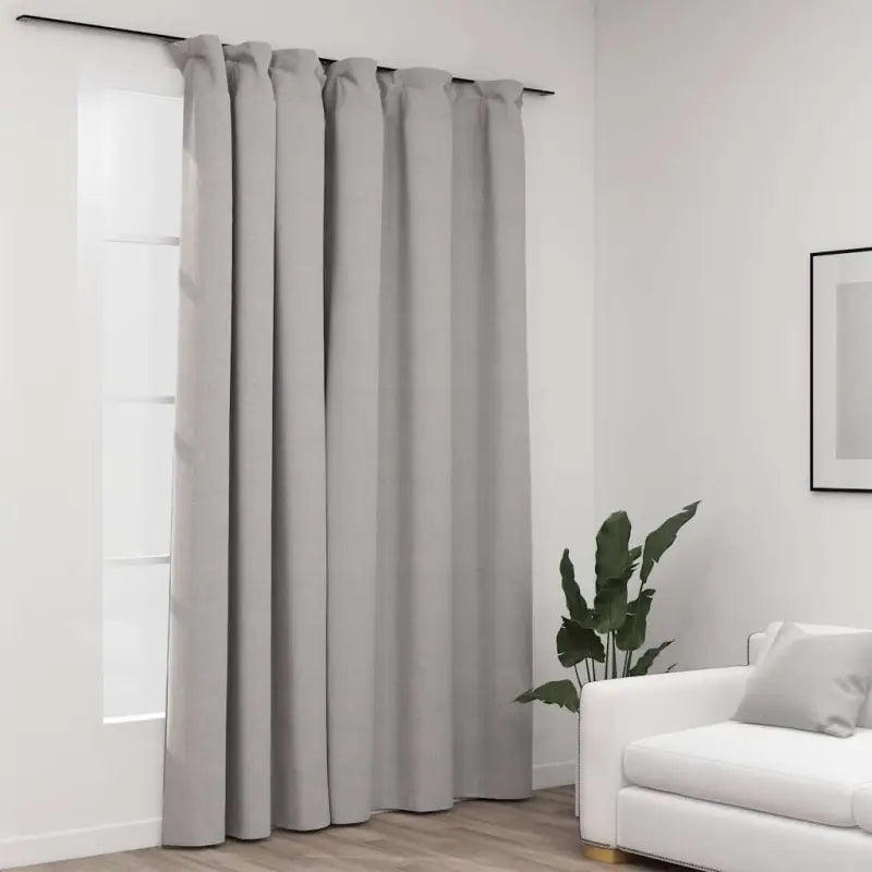 Verduisterende linnen-look gordijnen met metalen haken voor elk interieur - Grijs / 1 - Gordijnen & vitrages
