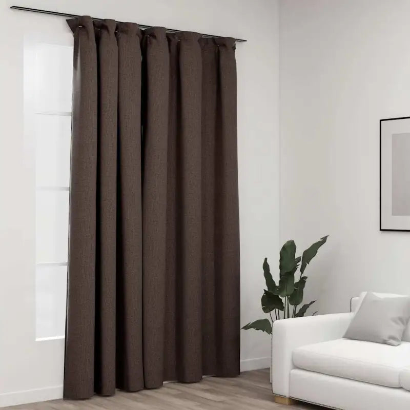 Verduisterende linnen-look gordijnen met metalen haken voor elk interieur - Taupe / 1 - Gordijnen & vitrages