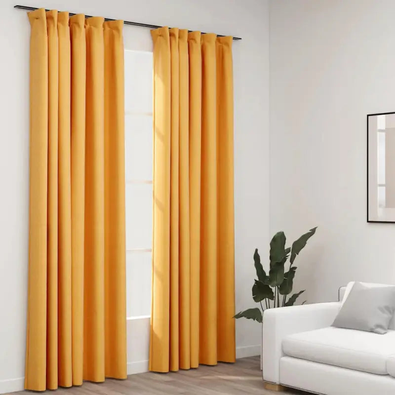 Verduisterende linnen-look gordijnen met metalen haken voor privacy - Geel / 140 x 225 cm / 2 - Gordijnen & vitrages