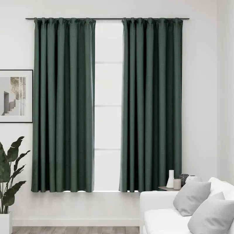 Verduisterende linnen-look gordijnen met metalen haken voor privacy - Groen / 140 x 175 cm / 2 - Gordijnen & vitrages