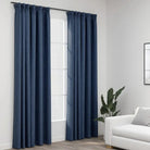 Verduisterende linnen-look gordijnen met metalen haken voor privacy - Blauw / 140 x 225 cm / 2 - Gordijnen & vitrages