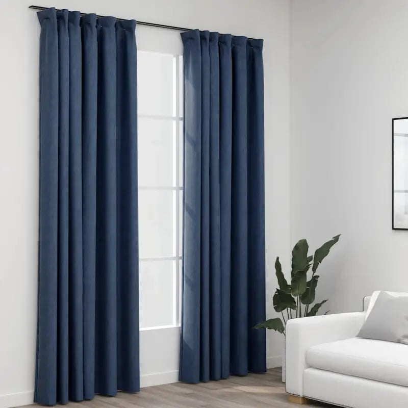 Verduisterende linnen-look gordijnen met metalen haken voor privacy - Blauw / 140 x 225 cm / 2 - Gordijnen & vitrages