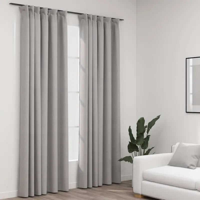 Verduisterende linnen-look gordijnen met metalen haken voor privacy - Grijs / 140 x 245 cm / 2 - Gordijnen & vitrages