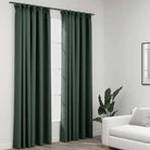 Verduisterende linnen-look gordijnen met metalen haken voor privacy - Groen / 140 x 225 cm / 2 - Gordijnen & vitrages